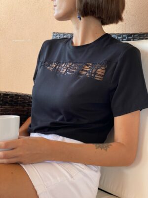 T-shirt Camille manches courtes avec application de dentelle noire