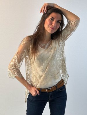 Blouse top dentelle calais-caudry made in france maison 1889 mode femme outfit